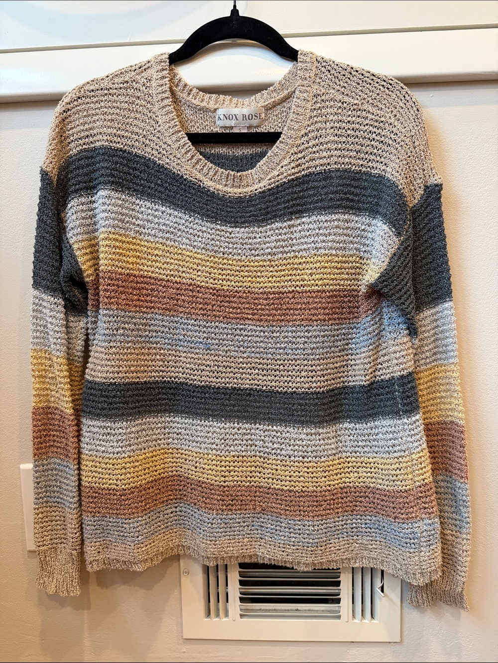 Knox Rose Striped Crewneck Sweater in Cream, Gray, Mustard & Brown